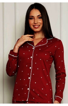 Alimer Kadın Bordo Yıldız Desenli Boydan Düğmeli Pijama Takımı EDY2576UY Bordo Alimer Kadın Bordo Yıldız Desenli Boydan Düğmeli Pijama Takımı EDY2576UY Bordo