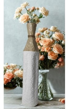 Msl-205 Metal Dekoratif Vazo 57x13 Cm İnce Uzun Modern Şık Salon Vazo Altın