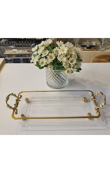 Misscocohome Metal Kulplu Kristal Servis Tabağı Meze Tabağı Altın