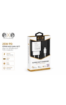 Exe 25w Pd Süper Hızlı Şarj Seti Usb-c Ev Tipi Şarj Aleti Type-c Kablolu 0