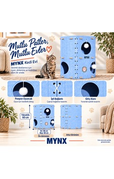 İki Katlı Geniş Keçe Kedi Evi Mavi İki Katlı Geniş Keçe Kedi Evi Mavi