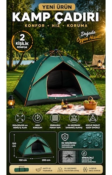 Çadır Tam Otomatik Kamp Çadırı 2 Kişilik 200x150 Cm 3 Saniyede Kurulum Su Geçirmez Geniş Çadır Outdoor Yeşil Çadır Tam Otomatik Kamp Çadırı 2 Kişilik 200x150 Cm 3 Saniyede Kurulum Su Geçirmez Geniş Çadır Outdoor Yeşil