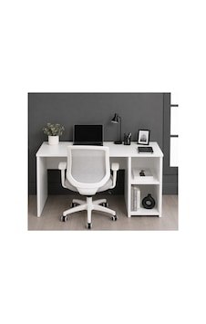 Beyaz Raflı Çalışma Masası - Ofis Masası Beyaz Beyaz Raflı Çalışma Masası - Ofis Masası Beyaz