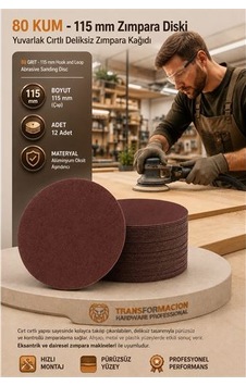12 Adet 80 Kum Yuvarlak Cırtlı Zımpara Diski 115 Mm Deliksiz Zımpara Kağıdı 723216