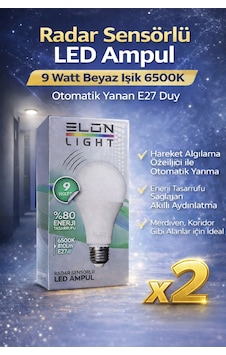 Radar Sensörlü Led Ampul 9 Watt Beyaz Işık 6500k Otomatik Yanan E27 Duy 2 Adet Standart Radar Sensörlü Led Ampul 9 Watt Beyaz Işık 6500k Otomatik Yanan E27 Duy 2 Adet Standart