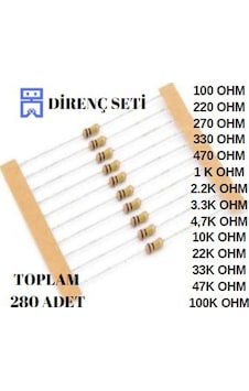 Direnç Seti 1/4 Watt ( 14 Çeşit Toplam 280 Adet) Direnç Seti 1/4 Watt ( 14 Çeşit Toplam 280 Adet)