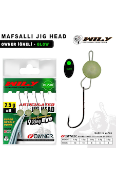 Wily Jig Head Mafsallı Owner İğneli - Glow 2,5 Gr Wily Jig Head Mafsallı Owner İğneli - Glow 2,5 Gr
