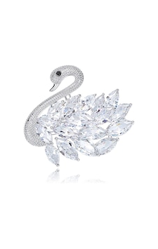 Monemel Swarovski Kristal Kuğu Yaka İğnesi Altın Kaplama - Çok Renkli Monemel Swarovski Kristal Kuğu Yaka İğnesi Altın Kaplama - Çok Renkli
