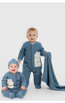 Beyaz Bebek Welsoft Tulum, Battaniye Ve 2'li Erkek Bebek Takım Lacivert