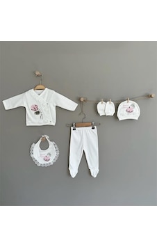 Buse & Eylül Bebe Ortanca Çiçek Desenli 5 Parça Kız Bebek Hastane Çıkışı - Ekru Buse & Eylül Bebe Ortanca Çiçek Desenli 5 Parça Kız Bebek Hastane Çıkışı - Ekru