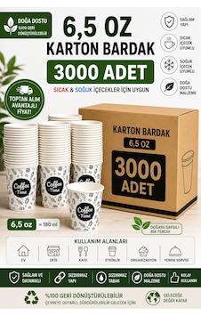 6,5 Oz Karton Bardak 3000 Adet Sıcak & Soğuk İçecek Uyumlu Tek Kullanımlık Dayanıklı Kağıt Bardak 6,5 Oz Karton Bardak 3000 Adet Sıcak & Soğuk İçecek Uyumlu Tek Kullanımlık Dayanıklı Kağıt Bardak