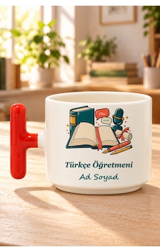 Türkçe Öğretmeni İsimli Baskılı Kırmızı Kulplu T Kupa Türkçe Öğretmeni İsimli Baskılı Kırmızı Kulplu T Kupa