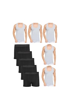 Nacar Store Erkek 5'li Pamuklu Likralı Boxer Atlet Takım Gri Nacar Store Erkek 5'li Pamuklu Likralı Boxer Atlet Takım Gri