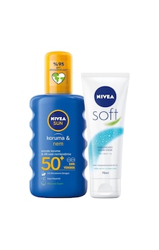 Nivea Güneş Koruyucu & Nemlendirici Sprey GKF 50 200 ML + Soft Bakım Kremi 75 ML Nivea Güneş Koruyucu & Nemlendirici Sprey GKF 50 200 ML + Soft Bakım Kremi 75 ML
