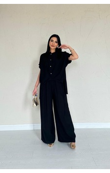 Meleners Siyah Önü Pileli İkili Keten Takım Siyah Meleners Siyah Önü Pileli İkili Keten Takım Siyah
