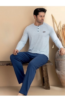 Erkek %100 Pamuklu Yarım Kapama Düğmeli Likralı Pijama Takım Gri Erkek %100 Pamuklu Yarım Kapama Düğmeli Likralı Pijama Takım Gri