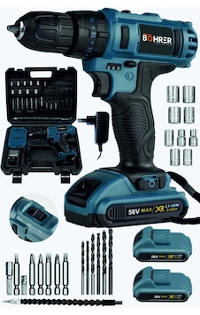 Böhrer Bh-blste Profesyonel Bakır Sargılı 58 V 5 Ah Çift Akülü Dark Blue +24 Parça Ste Vidalama Matkap Seti