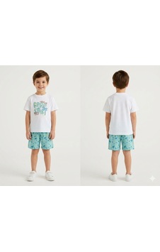 Benetton T-shirt Erkek Çocuk Bermuda Şort Takım Beyaz