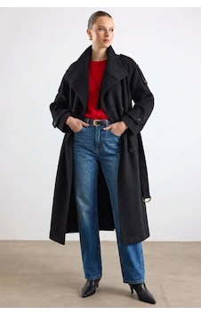 Olcay Dik Yaka Apolet Ve Pelerin Detaylı Oversize Kaban Siyah 3198 Olcay Dik Yaka Apolet Ve Pelerin Detaylı Oversize Kaban Siyah 3198