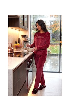 Lela Bisiklet Yaka Yumuşak Dokulu Parlak Kadife Pijama Takımı Kadın Pijama Takımı 6094209 Bordo