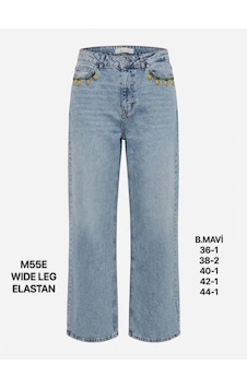 Miss Poem Kadın Buz Mavi Ananas Aksesuarlı Yüksek Bel Wide Leg Jean Pantolon Miss Poem Kadın Buz Mavi Ananas Aksesuarlı Yüksek Bel Wide Leg Jean Pantolon
