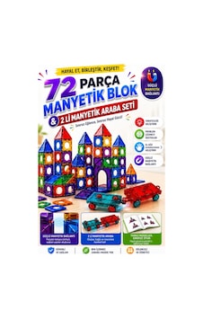 72 Parça Manyetik Yapı Blokları Ve 2'li Manyetik Araba Seti Eğitici Yapı Ve Tasarım Oyuncağı