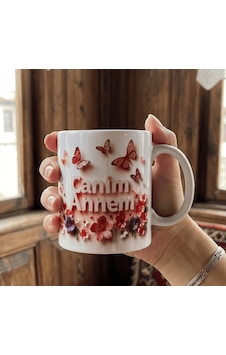Canım Annem Kelebek Ve Çiçek Figür 3 Boyut Görsel Baskı Kupa Anlamlı Ve Duygusal Tasarım Beyaz - Kırmızı Canım Annem Kelebek Ve Çiçek Figür 3 Boyut Görsel Baskı Kupa Anlamlı Ve Duygusal Tasarım Beyaz - Kırmızı