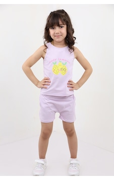 Toontoy Kids Toontoy Kız Bebek 2'li Takım Baskılı Bisiklet Yaka T-shirt & Beli Lastikli Cepli Şort Açık Lila Toontoy Kids Toontoy Kız Bebek 2'li Takım Baskılı Bisiklet Yaka T-shirt & Beli Lastikli Cepli Şort Açık Lila