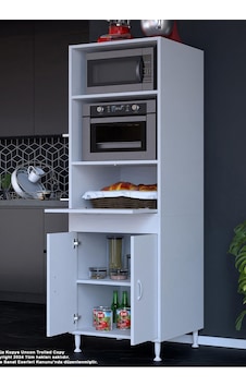 Afitap 2 Kapaklı 59,6 X 192,2 X 56 Cm Mini Fırın Mikrodalga Dolabı Çok Amaçlı Mutfak Dolabı Beyaz
