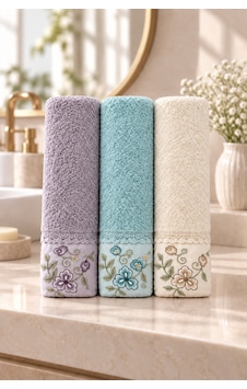 Bahar Dalı Çiçek Nakışlı El Yüz Havlusu 50x90 Cm 3 Lü Set %100 Pamuk - Aqua Lilac Çok Renkli Bahar Dalı Çiçek Nakışlı El Yüz Havlusu 50x90 Cm 3 Lü Set %100 Pamuk - Aqua Lilac Çok Renkli