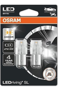 Çift Duy Sarı 1016 Led Stop Ampulü Ledriving P21/5w 12v 2 Li Set Osram 7528dyp-02b