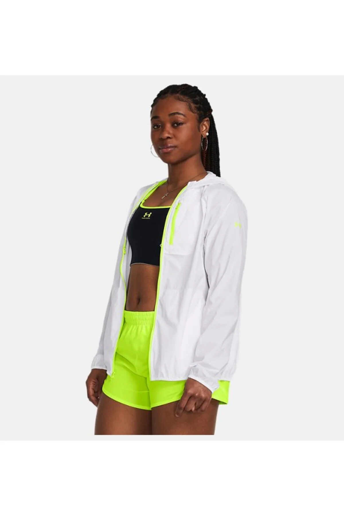 Under Armour 1381881-100 Launch Lıghtweıght Jkt White / High Vis Yellow / High Vis Yellow Bayan Ruzgarlık Sarı
