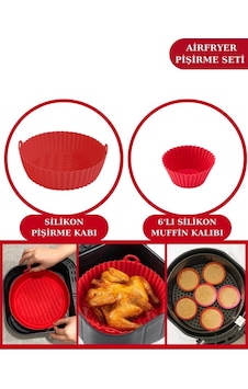 Silicolife Airfryer Silikon Pişirme Kabı ve 6’lı Kek Muffin Kalıbı Set- Hava Fritözleriyle Uyumlu Kırmızı Silicolife Airfryer Silikon Pişirme Kabı ve 6’lı Kek Muffin Kalıbı Set- Hava Fritözleriyle Uyumlu Kırmızı