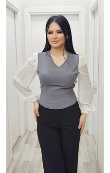Lodmela Şık V Yaka Crop Üst 6010-gri Gri Lodmela Şık V Yaka Crop Üst 6010-gri Gri