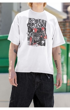 Spider Punk Tasarım Baskılı Unisex Oversize Tişört Beyaz Spider Punk Tasarım Baskılı Unisex Oversize Tişört Beyaz