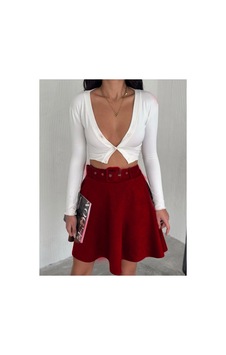 Winmoda34 Kadın Kemer Detaylı Süet Etek Kloş Model Bordo Winmoda34 Kadın Kemer Detaylı Süet Etek Kloş Model Bordo
