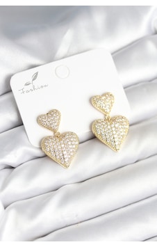 Kalp Model Zirkon Taşlı Gold Renk Pirinç Kadın Küpe Çok Renkli Kalp Model Zirkon Taşlı Gold Renk Pirinç Kadın Küpe Çok Renkli