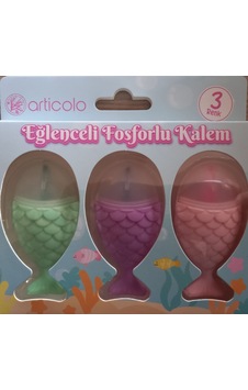 Eğlenceli Fosforlu Kalem Balık Figürlü 3 Renk Set Çok Renkli
