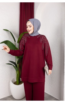 Hira Life Fashion Moda Efsa Kadın Bordo Tesettür Giyim Zarif Taş Detaylı Tunik & Pantolon İkili Takım Bordo Bordo Hira Life Fashion Moda Efsa Kadın Bordo Tesettür Giyim Zarif Taş Detaylı Tunik & Pantolon İkili Takım Bordo Bordo
