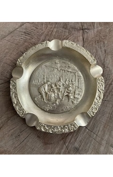 Antik Pirinç Sari Küllük Puro Küllüğü Siğara Küllük 19*19Cm Antik Pirinç Sari Küllük Puro Küllüğü Siğara Küllük 19*19Cm