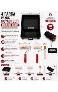 Ehobici 4 Parça Pratik Boyacı Seti Kadife Rulo Moher - Premium Yedek Sünger Hediyeli Ehobici 4 Parça Pratik Boyacı Seti Kadife Rulo Moher - Premium Yedek Sünger Hediyeli