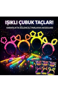 Cosmotex Karanlıkta Parlayan Glow Taç Seti 12 Adet Yıldız Kalp Ay Çiçek Her Model 3 Adet Yetişkin