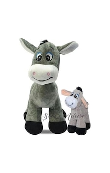 Oyuncak Peluş Yavrulu İkili Eşek 28 Cm Ve Sıpa 15 Cm Gri