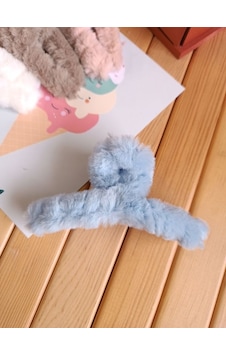 Peluş Tüylü Mandal Toka - mavi Çok Renkli