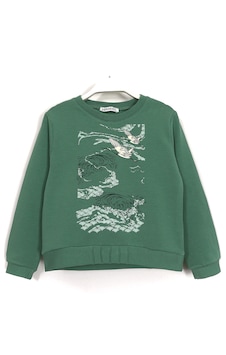 Leylek Baskılı Kız Çocuk Sweatshirt Yeşil 2022 Yeşil Leylek Baskılı Kız Çocuk Sweatshirt Yeşil 2022 Yeşil