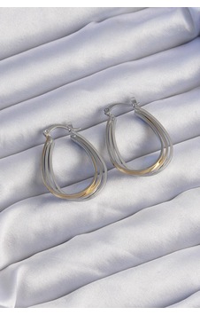 Pirinç Gold Gümüş Renkli Oval Çoklu Görünümlü Küpe Gold Pirinç Gold Gümüş Renkli Oval Çoklu Görünümlü Küpe Gold