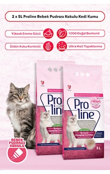 Proline Bebek Pudralı Topaklanan Kedi Kumu 5 Litre 2 Adet Proline Bebek Pudralı Topaklanan Kedi Kumu 5 Litre 2 Adet