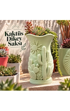 Kaktüs Desenli Dekoratif Dikey Saksı Kaktüs Desenli Dekoratif Dikey Saksı