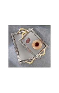 Ela 2 Li Dikdörtgen Çay Tepsisi-platin03 Platin Ela 2 Li Dikdörtgen Çay Tepsisi-platin03 Platin