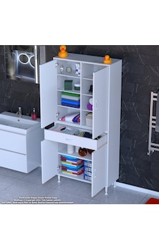 Modilayn Yeni Afra 85 X 173 X 32,5 Cm 1 Çekmece 4 Kapak 7 Raf 10 Bölme Çok Amaçlı Banyo & Mutfak Dolabı Beyaz Modilayn Yeni Afra 85 X 173 X 32,5 Cm 1 Çekmece 4 Kapak 7 Raf 10 Bölme Çok Amaçlı Banyo & Mutfak Dolabı Beyaz